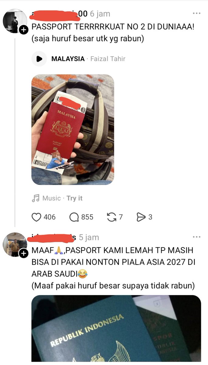 18thBench's tweet photo. Passport malaysia katanya terkuat no 2 di dunia ya?

Tapi katanya gabisa buat nonton Piala Asia 2027 di Arab Saudi 😅

Bukan bgtu budak budak ? https://t.co/OXNFgq2VSI