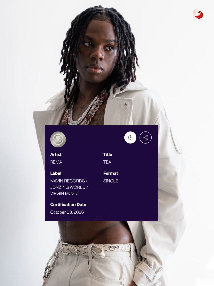 centnze's tweet photo. Rema "TEA" has now been certified platinum for selling over 1millon pant in milk in Edo state
History in the making https://t.co/JkebxdSovS