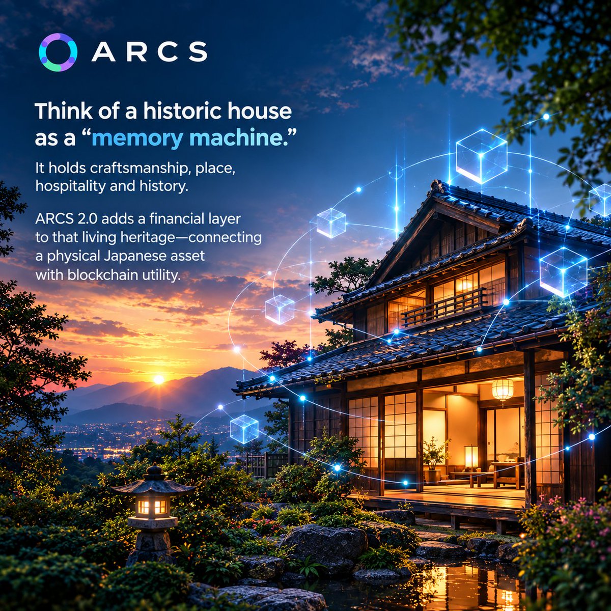 cryptzeee's tweet photo. Think of a historic house as a “memory machine.”

It holds craftsmanship, place, hospitality and history.

ARCS 2.0 adds a financial layer to that living heritage—connecting a physical Japanese asset with blockchain utility. https://t.co/xTJdLZl09C