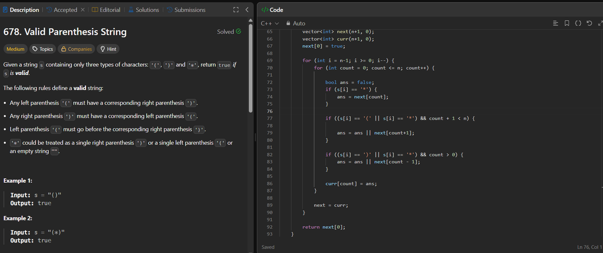 Jatin_lifo82's tweet photo. 🌟Day 617.
Solve @geeksforgeeks || @LeetCode
POTD Cpp⚡
Question LC. 678. Valid Parenthesis String Medium✅.
Question GFG. Perimeter of Shapes in Binary Matrix Easy.
#geeksforgeeks #leetcode #DSA #POTD
@LeetCode @geeksforgeeks #CPP26 #CodingChallenge https://t.co/gYcZI2p9wp