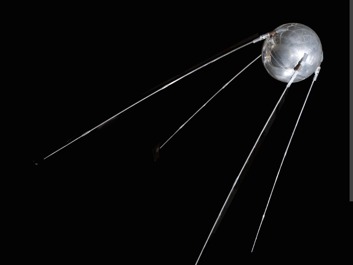 Tony3224's tweet photo. #OnThisDay 1957 
At 22:28 UTC on October 4, 1957, an R-7 ICBM lifted off from Baikonur Cosmodrome and placed a polished aluminium sphere 58 centimetres in diameter into orbit around the Earth. Sputnik, Russian for 'travelling companion', weighed in at 83.6 kilograms and transmitted a simple radio tone at 20 and 40 MHz.
It was audible to any amateur operator on Earth, every 96 minutes as it completed an orbit. 
The psychological shock in the United States was enormous: if the Soviets could put a satellite into orbit, they could put a nuclear warhead anywhere on the planet.
 Congress immediately passed emergency education funding; NASA was created within a year; the Space Race began. 
Sputnik re-entered the atmosphere and burned up on January 4, 1958 having completed 1,440 orbits.

#ColdWar #MilitaryHistory #Sputnik #SpaceRace #SovietUnion #NASA #ColdWarSpace #Baikonur