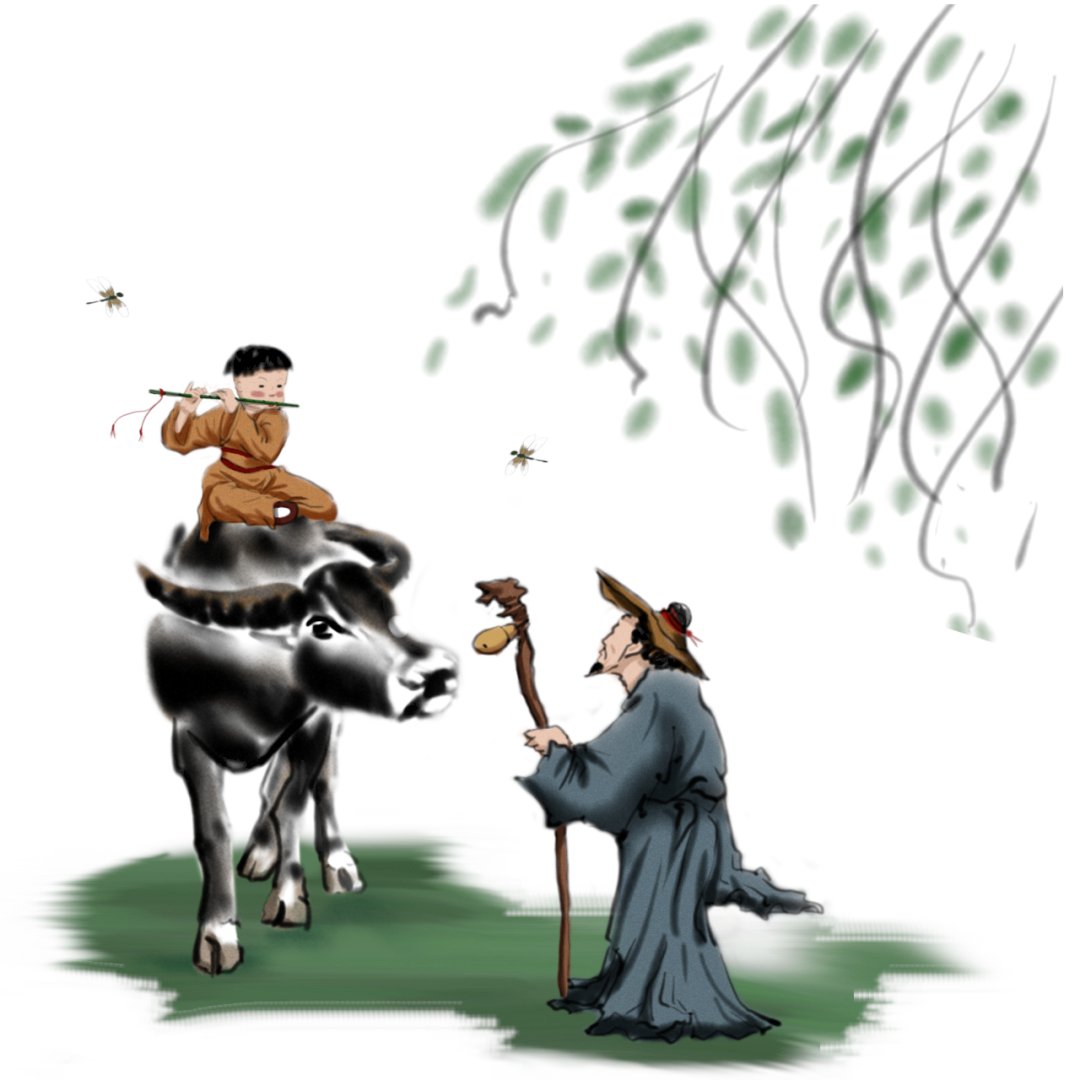 asas333433's tweet photo. Baby buffalo napping under a tree, with the stock manager (dǔ yǎn sī gǔ) keeping watch nearby. https://t.co/nq3StipMgN