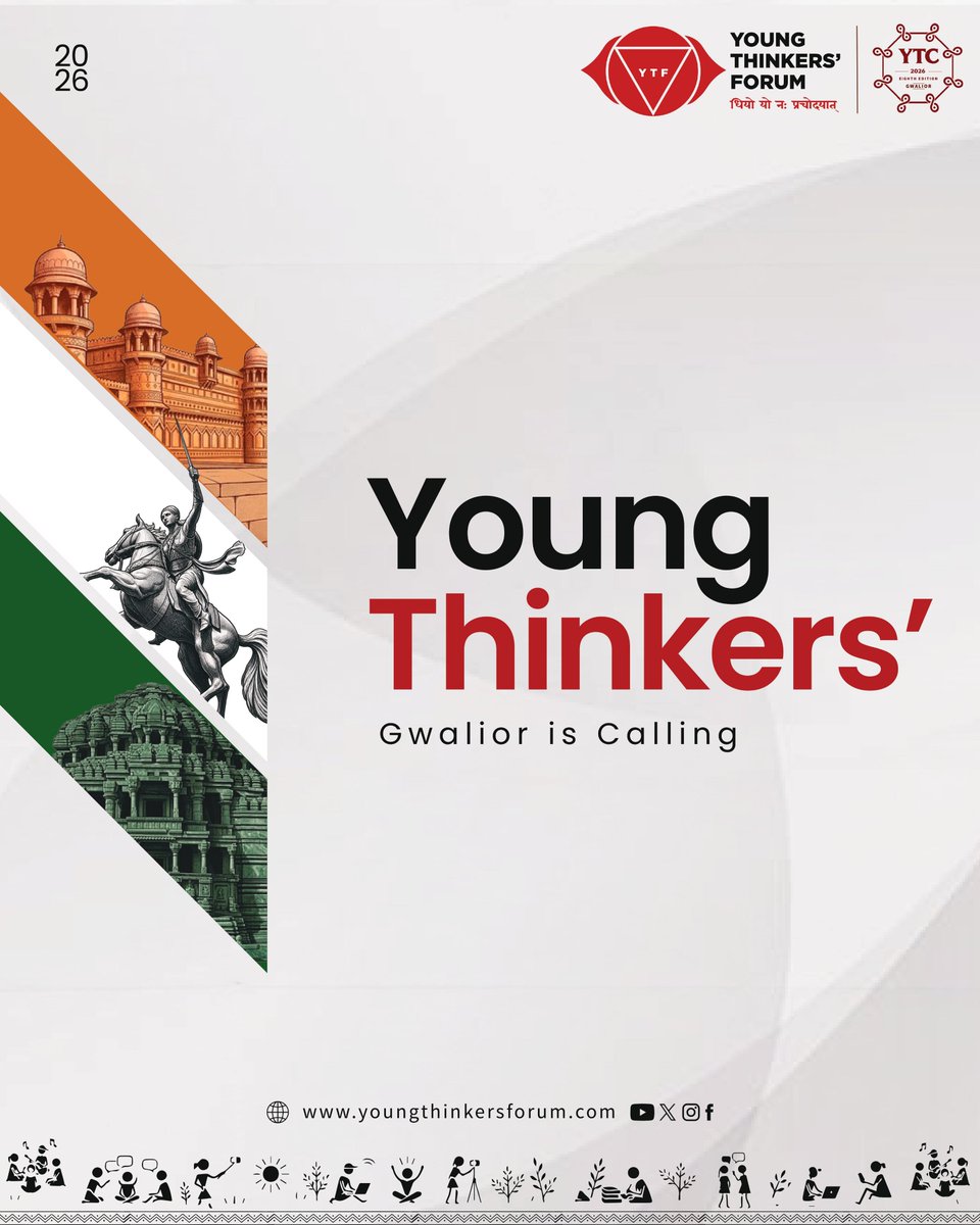 YTFbhopal's tweet photo. ♾️ GWALIOR IS CALLING.
The city of heritage, history and ideas awaits.
Young Thinkers’ Confluence 2026 is coming to Gwalior.
📍 Gwalior, Madhya Pradesh
📅 20 · 21 · 22 November 2026
Are you ready to answer the call?
#YTC26 #YoungThinkersConfluence #YoungThinkersForum https://t.co/5dWOOWZvk4