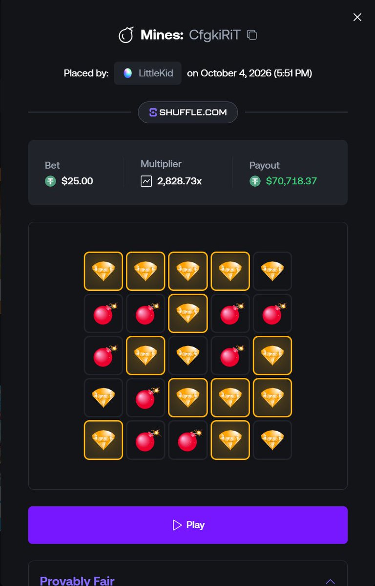 LittleKid's tweet photo. POV: You hit same mines pattern twice within 10 seconds. 🤣

$140,000 💸

BET IDs in comment. 

@Shufflecom 💜 https://t.co/ODL5tXpwVf