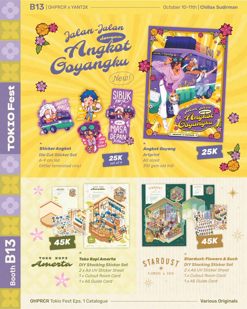 ohprcr's tweet photo. [RT💖] Here's my catalogue for #tokiofest next week! I'll be at booth B13 with my homie @/yant2k 🏃‍♂️🌇🗼SEE YOU!

📍 B13 | OHPRCR x YANT2K
🗓️ 10-11 Oct 2026
🏙️ Chillax Sudirman
📦 OTS Only
🏷️ Original zine &amp; merch, Rune Factory, Disco Elysium, RGG Judgement, FFXVI

(1/2) https://t.co/LARZm1M1hi