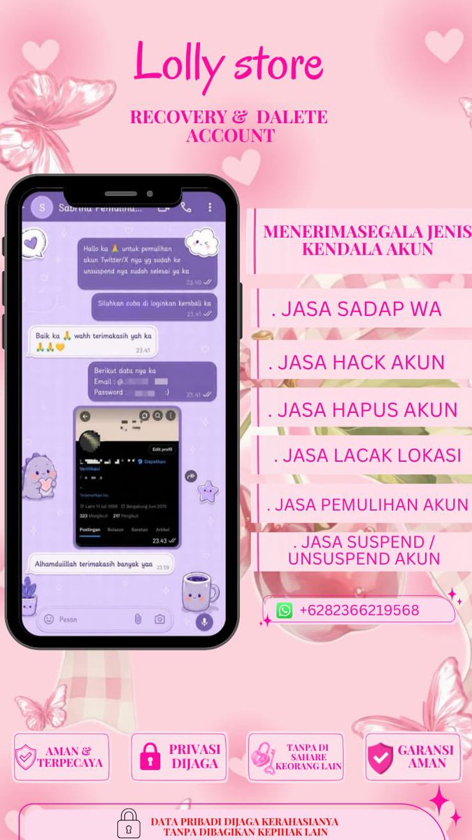 W1Michelle's tweet photo. Sadap WhatsAp &amp; Lacak lokasi 🩷.⊹౨ৎ˚⟡

✧˚ Jasa Pemulihan Akun
- instagram, tiktok, whatsapp, line, facebook, x, gmail, telegram dan lain”

✧˚ Jasa Hapus Akun
- facebook, tiktok, instagram, line, whatsapp, twitt / x, dan lain”

Konsultasi ? Silahkan klik wa di bio ya જ⁀➴♡ https://t.co/Yg842rd5Fy