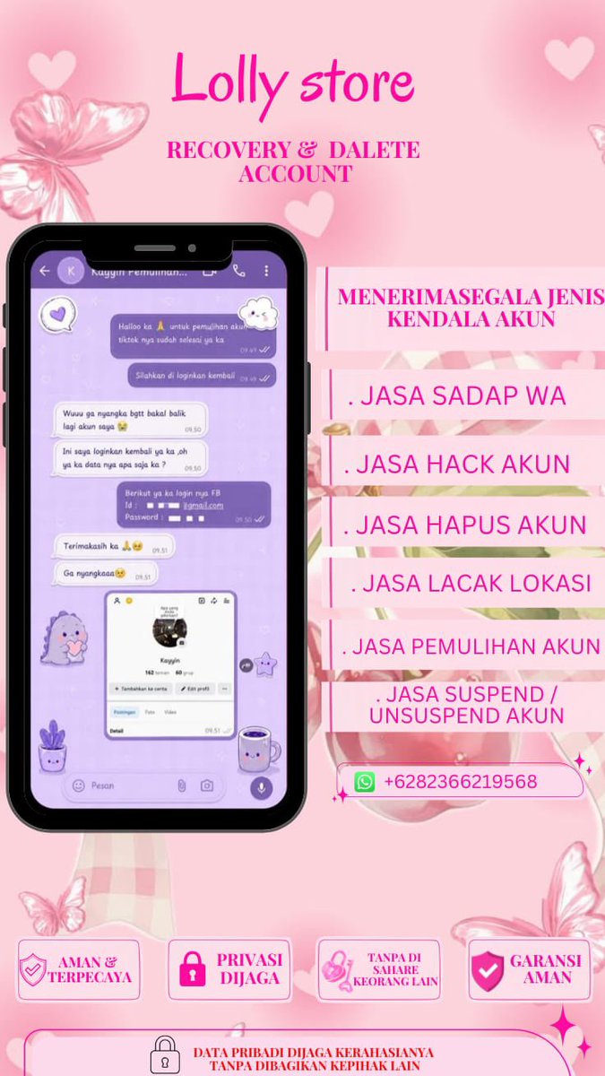 W1Michelle's tweet photo. Sadap WhatsAp &amp; Lacak lokasi 🩷.⊹౨ৎ˚⟡

✧˚ Jasa Pemulihan Akun
- instagram, tiktok, whatsapp, line, facebook, x, gmail, telegram dan lain”

✧˚ Jasa Hapus Akun
- facebook, tiktok, instagram, line, whatsapp, twitt / x, dan lain”

Konsultasi ? Silahkan klik wa di bio ya જ⁀➴♡ https://t.co/Yg842rd5Fy