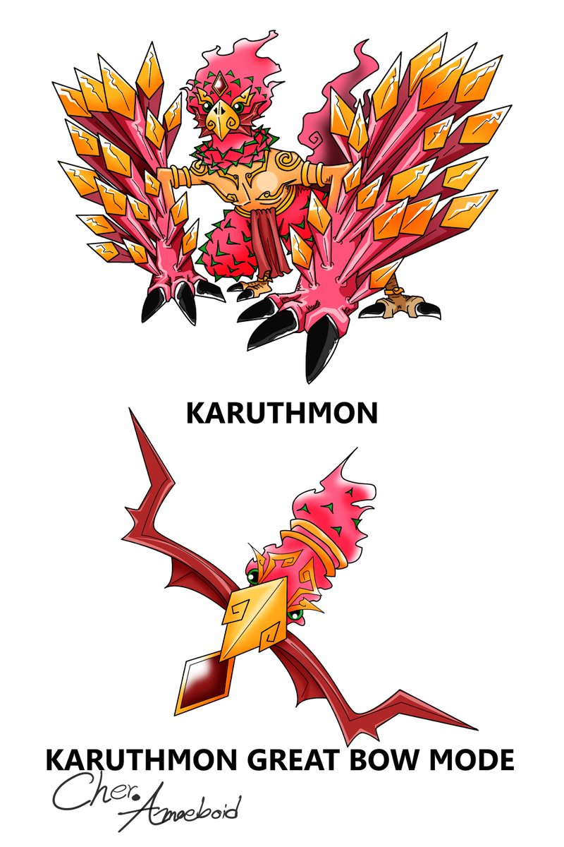 PRm4hWxdnCfBwft's tweet photo. Type: Weapon
Baby I: Lomon
Baby II: Pongunmon
Child: Ragamon/Blade Mode
Adult: Kraisornpaksamon/Dual Swords Mode
Perfect: Karithmon/Great Bow Mode
Ultimate: Acalamon
#Digimon #DigimonTamer #originalchacter #originalstory #characterdesign #Digifake #DigimonFan #AmoeboidServer https://t.co/9ps0kpZMMX