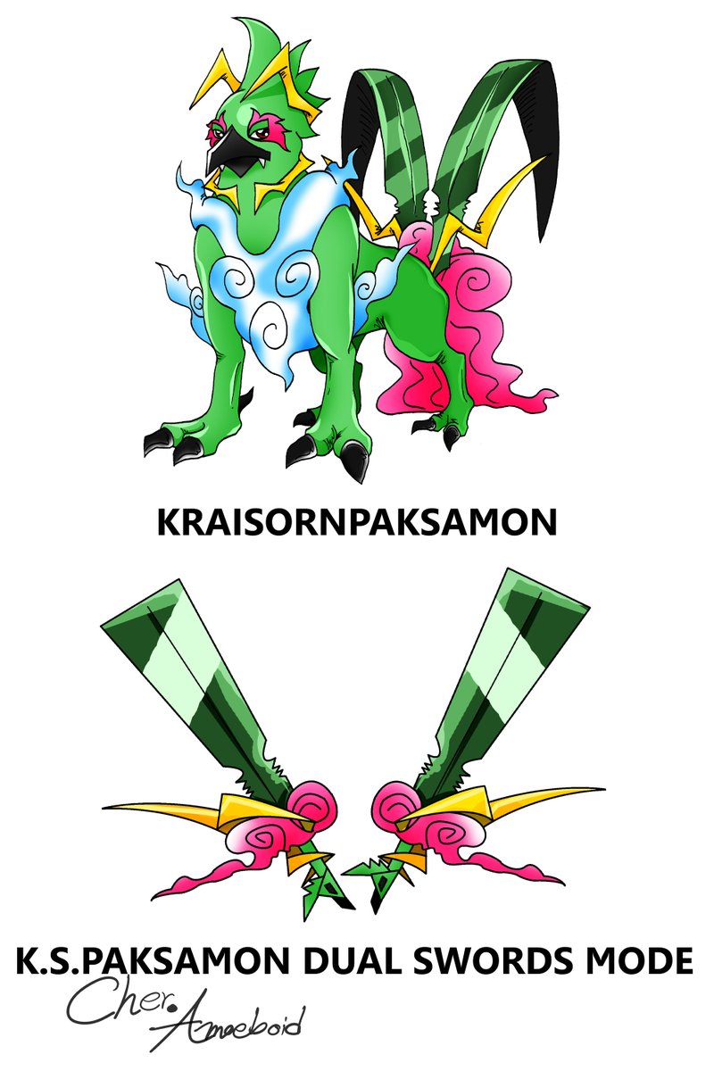 PRm4hWxdnCfBwft's tweet photo. Type: Weapon
Baby I: Lomon
Baby II: Pongunmon
Child: Ragamon/Blade Mode
Adult: Kraisornpaksamon/Dual Swords Mode
Perfect: Karithmon/Great Bow Mode
Ultimate: Acalamon
#Digimon #DigimonTamer #originalchacter #originalstory #characterdesign #Digifake #DigimonFan #AmoeboidServer https://t.co/9ps0kpZMMX