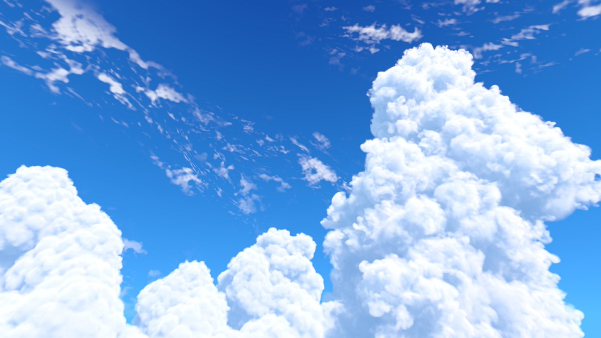 NoxelWork's tweet photo. ChatGPTのdotくんに今度はThree.jsで雲も作らせてみてるのだけど、報告してきた途中経���がこんな感じ！流石にリアルなボリューム表現は厳しいか？！と思ったけど凄くいい感じでビックリ.. https://t.co/fLg2weBt4R