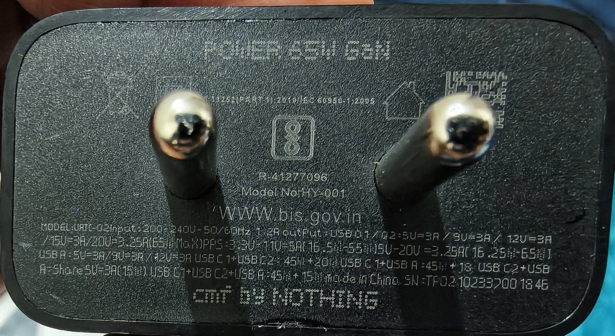 thesaturdayguy's tweet photo. @flipkartsupport @Flipkart I received a duplicate CMF 65W charger. The SN on the box and brick don’t match, the weight differs from the original, and there’s an unusual blue light inside the brick when plugged in, which the original doesn’t have. (1/2) https://t.co/OeJ88tEUhT