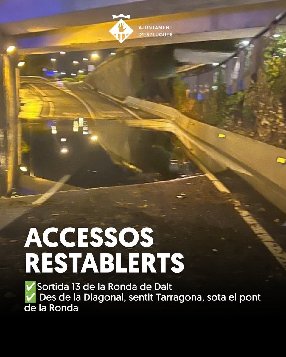 ajesplugues's tweet photo. 9 h- Actualització 🌧️ Després d’una nit intensa, fem balanç del temporal.
Els serveis d’emergència han treballat durant tota la nit per atendre les incidències provocades per la pluja.

🌳 S’han retirat 4 arbres caiguts en diferents punts de la ciutat.
🚗 S’han pogut restablir els accessos afectats des de la Ronda i la Diagonal.
🚦 S’han atès afectacions a la xarxa semafòrica i elèctrica i altres incidències provocades per l’aigua.

Aquest matí continuen les tasques de revisió, especialment a parcs i jardins, per detectar possibles afectacions que no s’hagin pogut veure durant la nit.

💙 Gràcies als equips municipals i d’emergències per la feina durant tota la nit i a les veïnes i veïns per la prudència i la col·laboració.

Continuem fent seguiment de la situació i informarem de qualsevol novetat pels canals oficials: @ajesplugues - @gencat - @emergencies

#INUNCAT