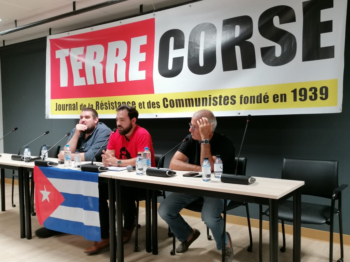 MStefanipcf2b's tweet photo. Avec le camarade Ernesto Gonzalez de la Torre conseiller de l’ambassade de Cuba à Paris initiative de la fédération du PCF de Corse du Sud et du Journal Terre Corse pour la levée du blocus contre Cuba le respect du droit international la solidarité avec le peuple cubain https://t.co/ENanXuLE1U