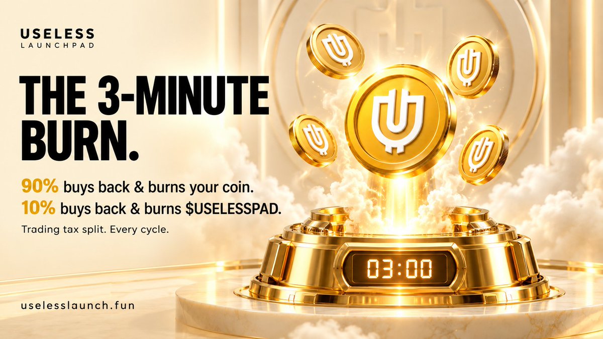 useless_launch's tweet photo. Every coin launched here feeds the burn. 🔥

Paired with $USELESS. Every 3 minutes:
→ 90% of its tax buys that coin back & burns it
→ 10% buys $USELESSPAD & burns it

Every buy and every sell on every coin pulls $USELESS off the market and shrinks $USELESSPAD's supply. Two shortages, one clock.

No team cut. No claim button. No promises.
Every claim, buy and burn is a Solscan link.

https://t.co/PWBAFzyUVq