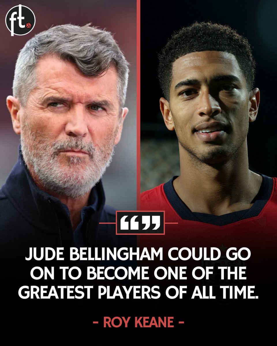 Footballtweet's tweet photo. 🇮🇪 It's hard to impress a man like Roy Keane, but it's safe to say Jude Bellingham has: 

🗣️ Keane: “Jude Bellingham could go on to become one of the GREATEST players of ALL TIME.

As long as he gets no injuries, and keeps his head. His attitude with England recently has been fantastic. He gets all the plaudits for how good he is in possession, but I love his work out of possession and if you have someone in your team who works that hard without the ball, and he plays for Real Madrid, then that will inspire all the other players.

Bellingham looks like a grown man playing against little children. It’s like patting your kids on the head, he’s such a good player and physically you can’t blame Croatia because they couldn't get near him.”
