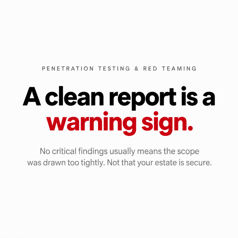 offseq's tweet photo. A spotless pen test report usually means the scope was drawn too tightly. A clean sheet deserves more scrutiny, not less. Assurance starts with attacker-led scope, not a tidy PDF. https://t.co/5RQnDhRigR