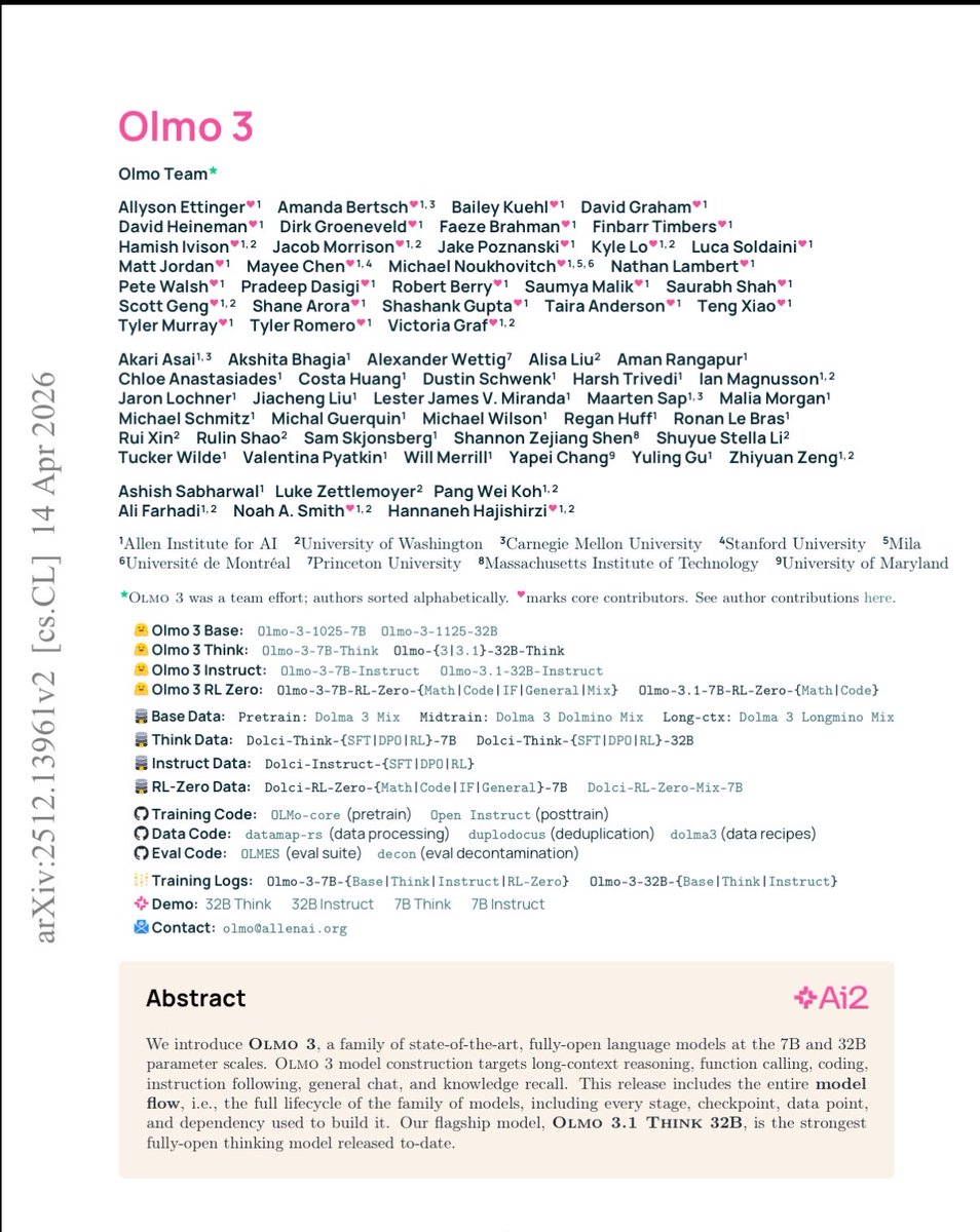 himanshustwts's tweet photo. if you are pondering to get into the core “training” part of language modelling, i would highly recom to just get started with technical reports of open source labs like deepseek, ai2, nvidia nemotron, arcee etc. olmo 3 is amazing to get started with! https://t.co/xKP5xsCQs9