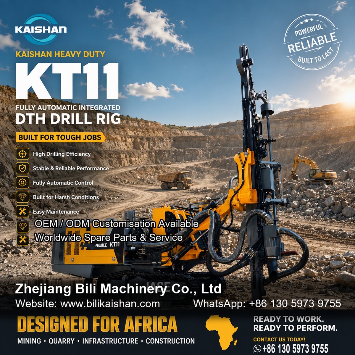 Kaishanbili's tweet photo. ⛏️Tackle tough quarry & open-pit mining jobs with Kaishan KT11 fully automatic integrated DTH drill rig.
Built to withstand harsh African sites, high drilling efficiency, stable performance & simple maintenance.
#Kaishan #KT11 #DTHdrillrig #MiningEquipment #QuarryMachinery https://t.co/CLdz1DlmsM