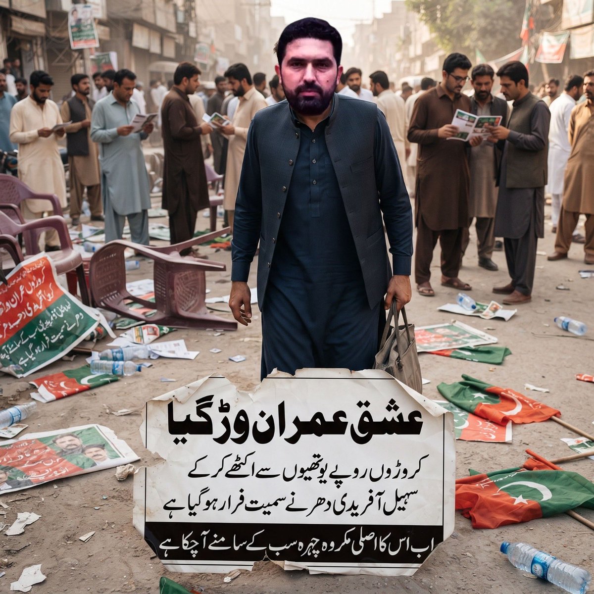QS_022's tweet photo. Big political claims, but no basic arrangements for PTI workers at Gandi Chowk, raising questions about leadership.

#عشق_عمران_وڑ_گیا
#دھرنی_وڑ_گئی https://t.co/R87b3XU4iy