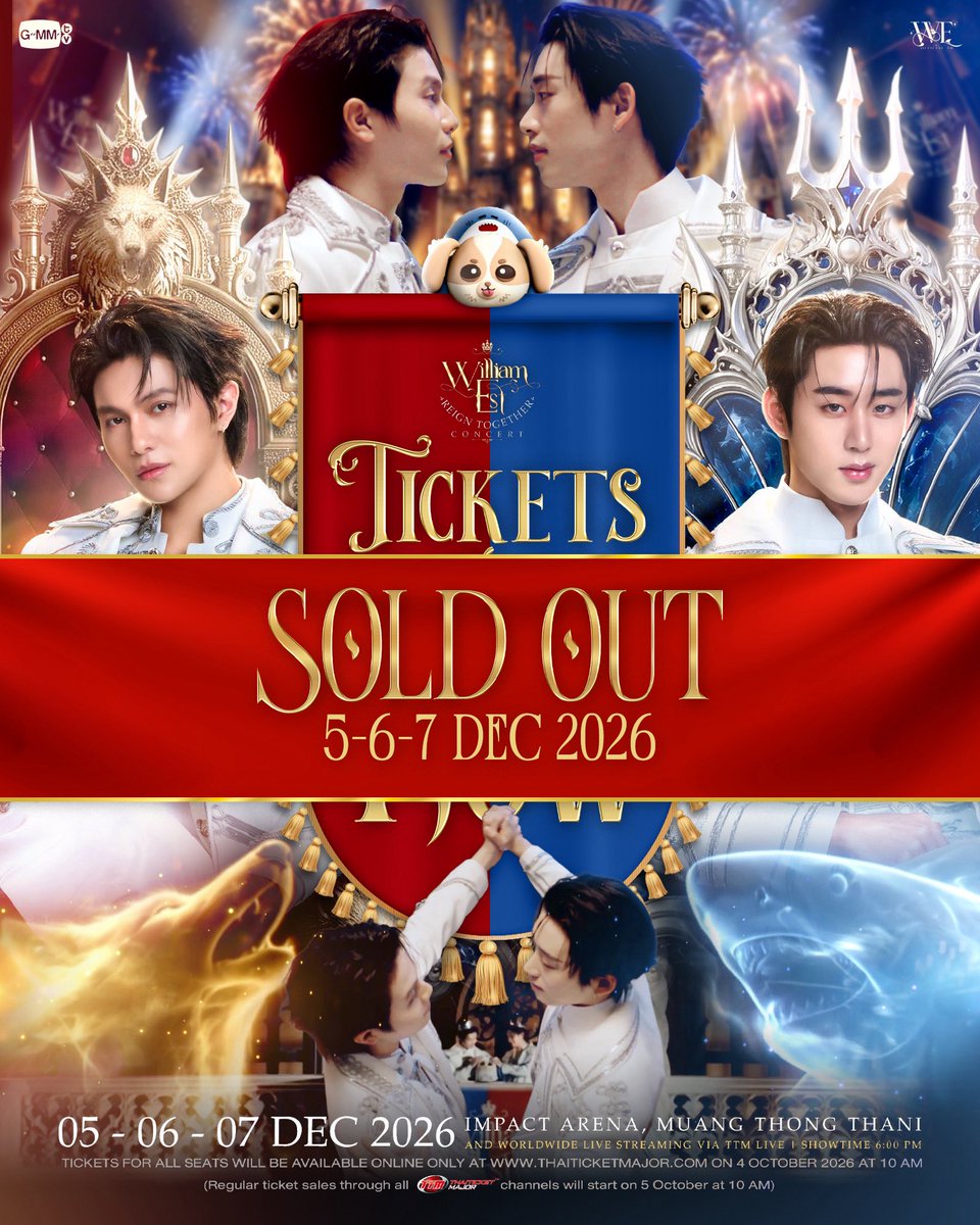 WEofficialTH's tweet photo. #WilliamEstConcert #WilliamEst
@Williamjkp1 @EstRvp 

ขอขอบคุณทุกการต้อนรับ ทุกความรัก และทุกการสนับสนุน ที่ทำให้ WILLIAM EST REIGN TOGETHER CONCERT SOLD OUT ทั้ง 3 วัน 

จากความฝันของเด็กสองคน ที่ค่อย ๆ เดินทาง เติบโต และพยายามกันมาในทุกวัน วันนี้ความฝันนั้นได้กลายเป็นภาพที่ยิ่งใหญ่เกินกว่าที่เคยจินตนาการไว้ 🥺

เพราะสิ่งที่เกิดขึ้นในวันนี้ ไม่ใช่เพียงแค่ SOLD OUTแต่คือหลักฐานว่าเส้นทางของวิลเลี่ยมเอส 
มีคนมากมายพร้อมจะเดินไปด้วยกัน

ขอบคุณทุกคนที่ทำให้ความฝันนี้ เป็นมากกว่าความฝัน และกลายเป็นความทรงจำที่เราจะได้สร้างร่วมกัน 💙❤️

🗓 วันที่ 5, 6, 7 ธันวาคม 2569

พบกันที่งานเลี้ยงเต้นรำ WILLIAM EST REIGN TOGETHER CONCERT ณ ปราสาทอิมแพค มาร่วมครองช่วงเวลาแห่งความสุขนี้ไปด้วยกันนะครับ 👑✨

#WEofficialTH