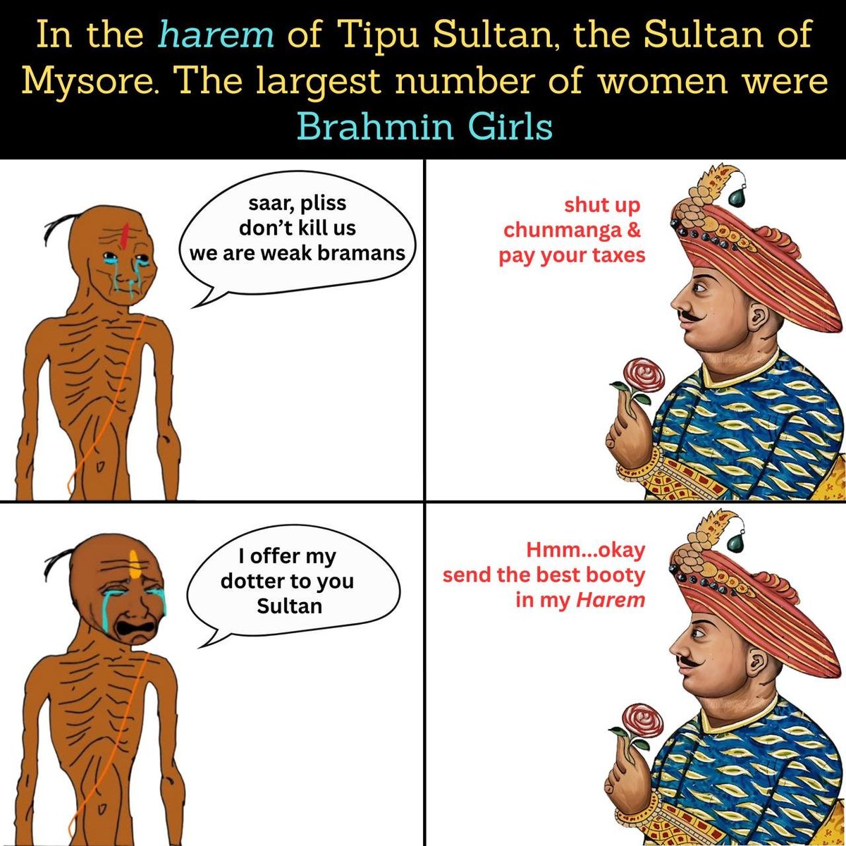 dwellerslimp1_'s tweet photo. Majority of the women in Tipu Sultan’s harem were Hindustani Brahmins. Here, ‘Hindustani’ refers to North India, which would mean that a majority of the women in his harem were North Indian Brahmin women. https://t.co/yyEKmoSCLQ