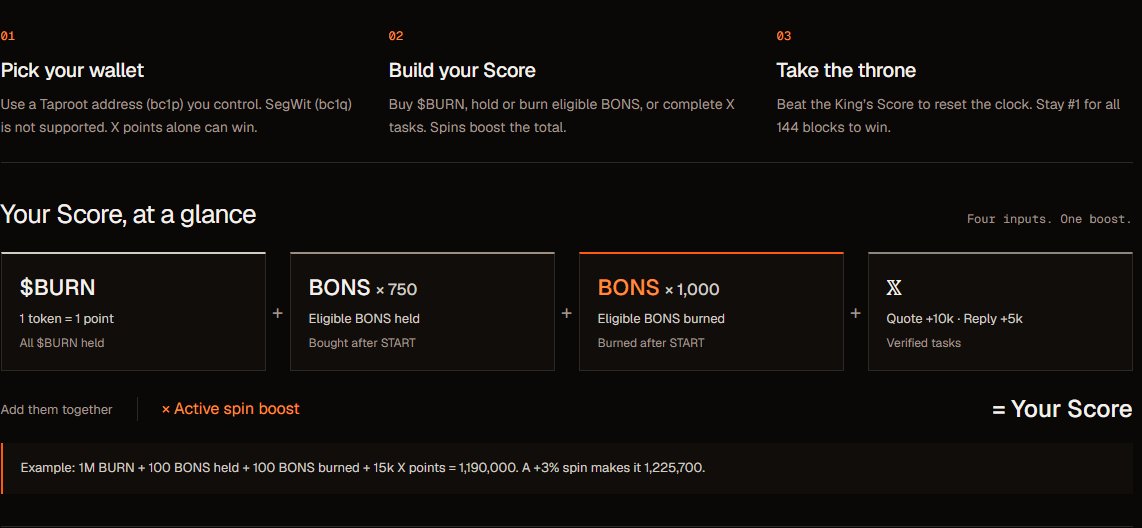 BurnOnBons's tweet photo. Add $BONS holding to be counted for score.
Let's keep trading, the flywheel of $BURN wont work without any volume.

Everyone should work on X and work for their bag. King is at 165m doesnt mean the end, you only need to hold 1% of @BONSonBTC to compete. 

Current ratio 1:750 for $BONS holdings, 1:1000 if you burn your $BONS  
Floor might change anytime and only 1 $BURN or $BONS sweep can start the flywheel and change the picture.