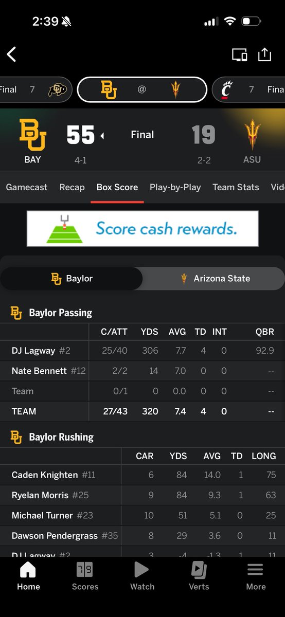 daveypigskin's tweet photo. DJ Lagway’s box scores the past 2 weeks (Colorado at home, ASU on road) #cfb 🤔 https://t.co/RivfMQ64Uf