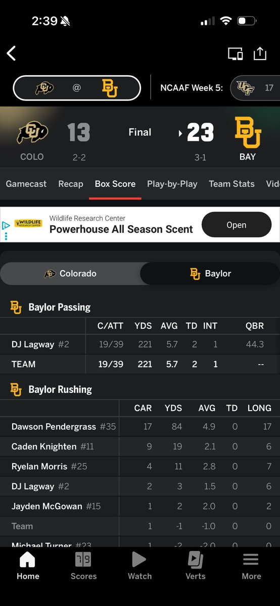 daveypigskin's tweet photo. DJ Lagway’s box scores the past 2 weeks (Colorado at home, ASU on road) #cfb 🤔 https://t.co/RivfMQ64Uf