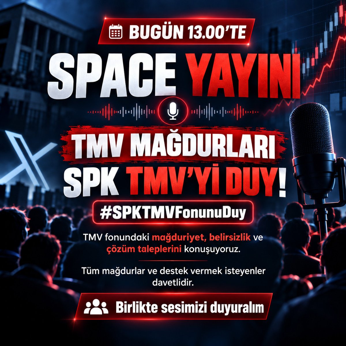 tahtanotlari's tweet photo. 🚨 TMV MAĞDURLARI | SPK TMV FONUNU DUY! BLOKAJLAR NE ZAMAN KALKACAK?
⏰ Bugün 13.00’da yayındayız.
Bugünkü ana etiketimiz:
#SPKTMVFonunuDuy
Yayında TMV’deki blokajları, satış sonrası hesapta görünen paraları, MKK kayıtlarını ve hâlâ cevap bekleyen yatırımcıların durumunu konuşacağız.
13.00’da herkes Space’te olsun.
https://t.co/zbYzWCpO9b