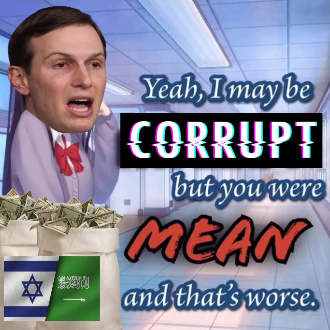 marionumber4's tweet photo. Jared Kushner crying when people say he’s corrupt https://t.co/RxzjTfGrsE