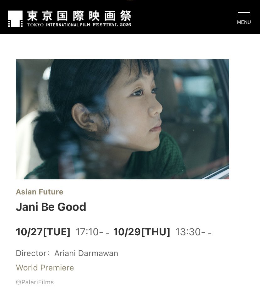 FilmIndoSource's tweet photo. Ariani Darmawan’s ‘DESEMBER JANI’ (‘JANI BE GOOD’) has been selected to make its world premiere at Tokyo International Film Festival.

Premiering as part of @tiff_site’s Asian Feature program. https://t.co/qhMUIfsP6D