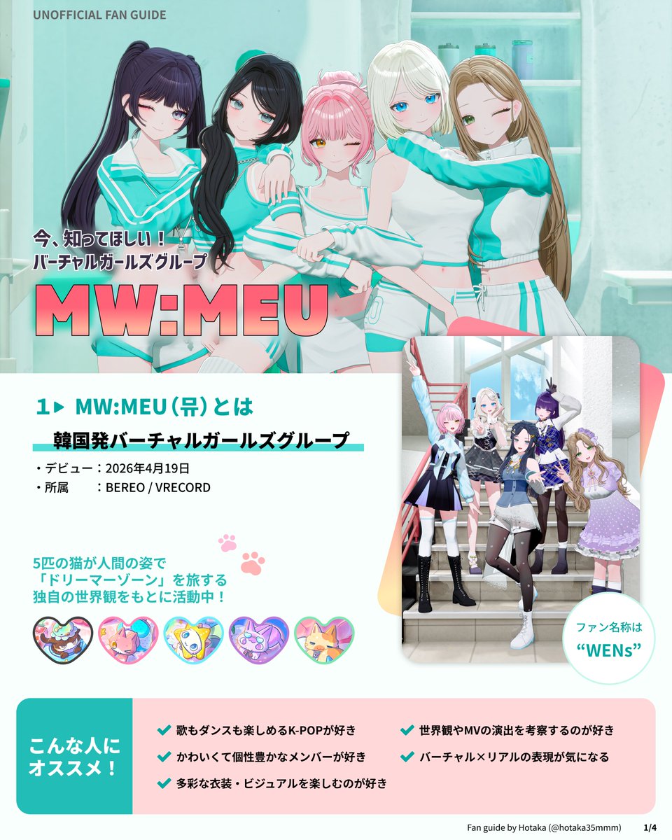 hotaka35mmm's tweet photo. 韓国発5人組バーチャルガールズグループ「MW:MEU（ミュウ）」を紹介🐱✨ 歌・ダンス、多彩なビジュアル、バーチャル×リアルの表現が魅力！ 気になった方はぜひ曲や配信をチェック♪ ※非公式ファン制作
#MWMEU #뮤 https://t.co/enyLwo0qqi