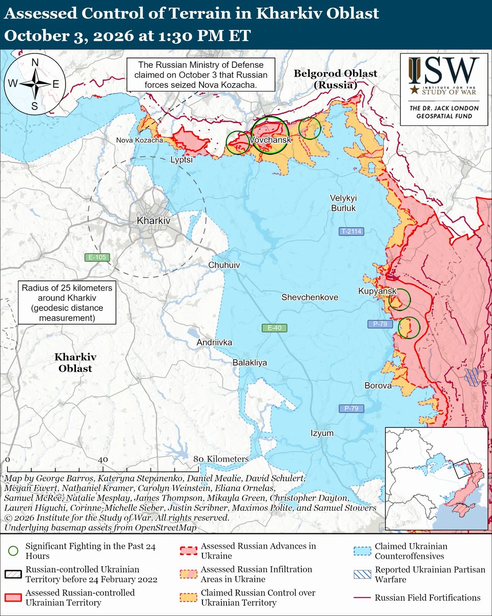 giovamartinelli's tweet photo. PS
Per chiarezza, agevolo immagine di Kharkiv chiaramente assediata/accerchiata dalle forze russe...
Il @fattoquotidiano è la disinformazione in purezza.

Fonte:
"Russian Offensive Campaign Assessment, October 3, 2026, Institute for the Study of War (ISW)" https://t.co/aP0nJG3eg7