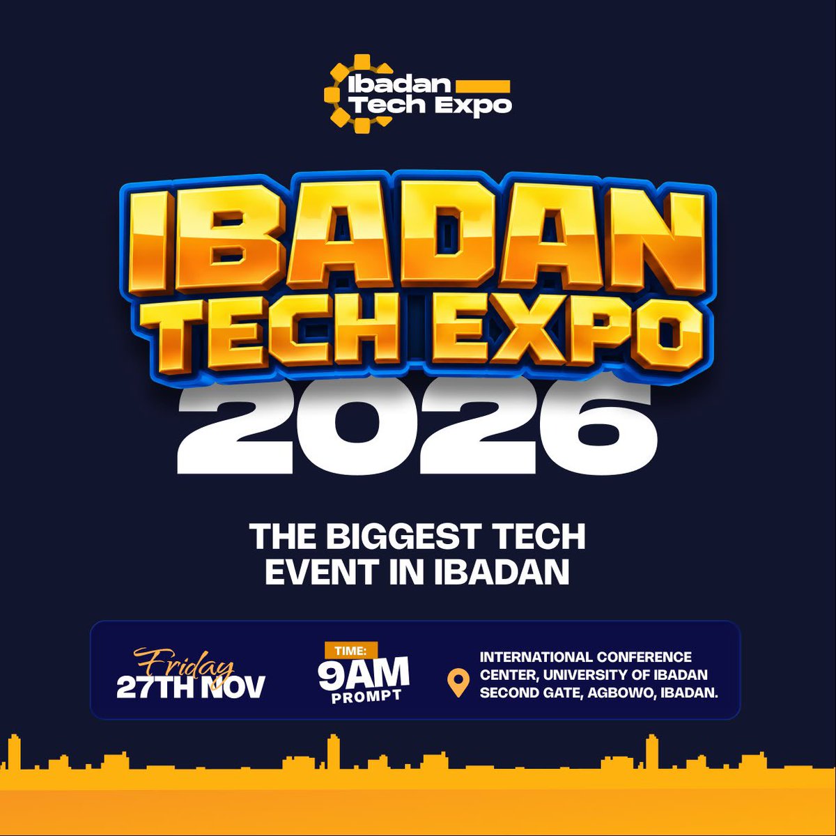 Ogxnlabi's tweet photo. Ibadan isn't waiting for the future. We're building it. 🚀

Ibadan Tech Expo is here: founders, builders, investors and the next generation of tech talent, all in one room.

Get your tickets at https://t.co/cQNsJsK4Y0 

 https://t.co/lyGYgZ96Pn https://t.co/19XpeYAW6p