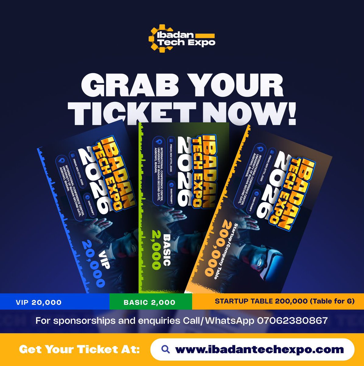 Ogxnlabi's tweet photo. Ibadan isn't waiting for the future. We're building it. 🚀

Ibadan Tech Expo is here: founders, builders, investors and the next generation of tech talent, all in one room.

Get your tickets at https://t.co/cQNsJsK4Y0 

 https://t.co/lyGYgZ96Pn https://t.co/19XpeYAW6p