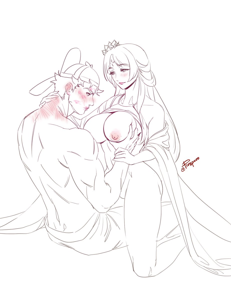 pioopuoo's tweet photo. Rihaku &amp; Pairin NSFW EXTRA 1🔞
Ended up drawing two extra scenes: one for before the spicy, and one after (WIP)  👀
I imagine Pairin is the one making the first move, pretty clear and straightforward, very confident in her body and knows exactly what she likes 🫣
#Rihaku #Pairin https://t.co/XaMHyP6h70