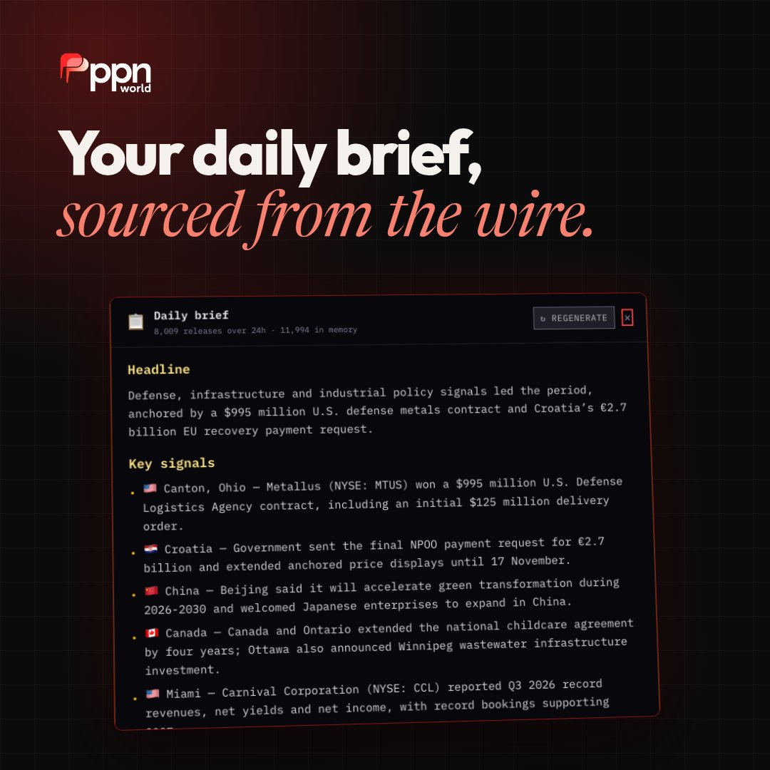 PPNWorld's tweet photo. Thousands of official releases. 

One clear daily brief.  PPN World turns the latest announcements from governments, institutions, companies and organizations around the world into a concise snapshot of the signals that matter. https://t.co/N6bGnYMvZA