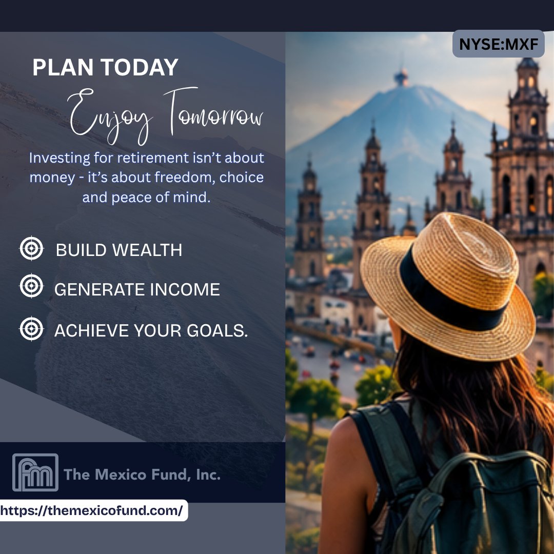 CEFNetwork's tweet photo. Put your money to work with MXF.😇
Learn more: https://t.co/M7nnvm3MNe
#MXF #MexicoFund #ClosedEndFund #EmergingMarkets #LatinAmericaInvesting #GlobalMarkets #LongTermGrowth #CEF #DividendInvesting #CapitalAppreciation #PortfolioStrategy https://t.co/vjFyDz8Yil