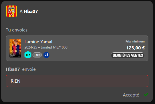 packfeverTCG's tweet photo. 🚨 HERE WE GO! 🚨

ANOTHER claim live on Packfever
Packfever → Sorare ✅

Ipro pulled Lamine Yamal (FC Barcelona 🇪🇸) T0 Classic in-game
→ real Sorare card now delivered to the player's wallet 🔵🔴

The bridge works.

Done deal.

#Sorare #Packfever https://t.co/lkUuxDcCxC