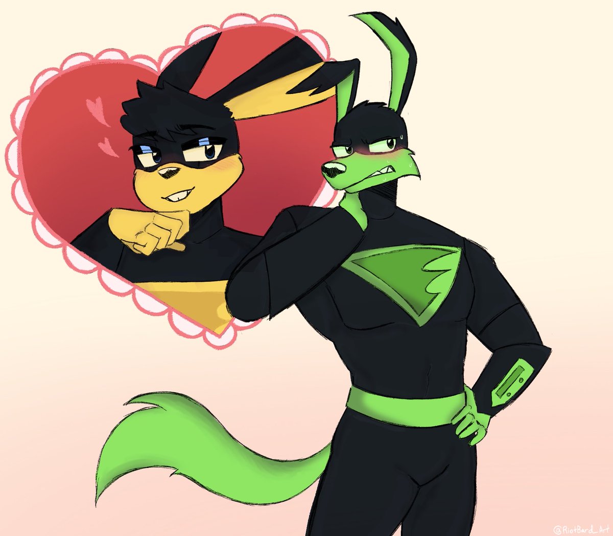 riotbard_art's tweet photo. For an Art trade w/ @PomegranateSunn (woah I drew them in their canon outfits woah!!) #loonatics #acetech https://t.co/A7U7T7kzdf