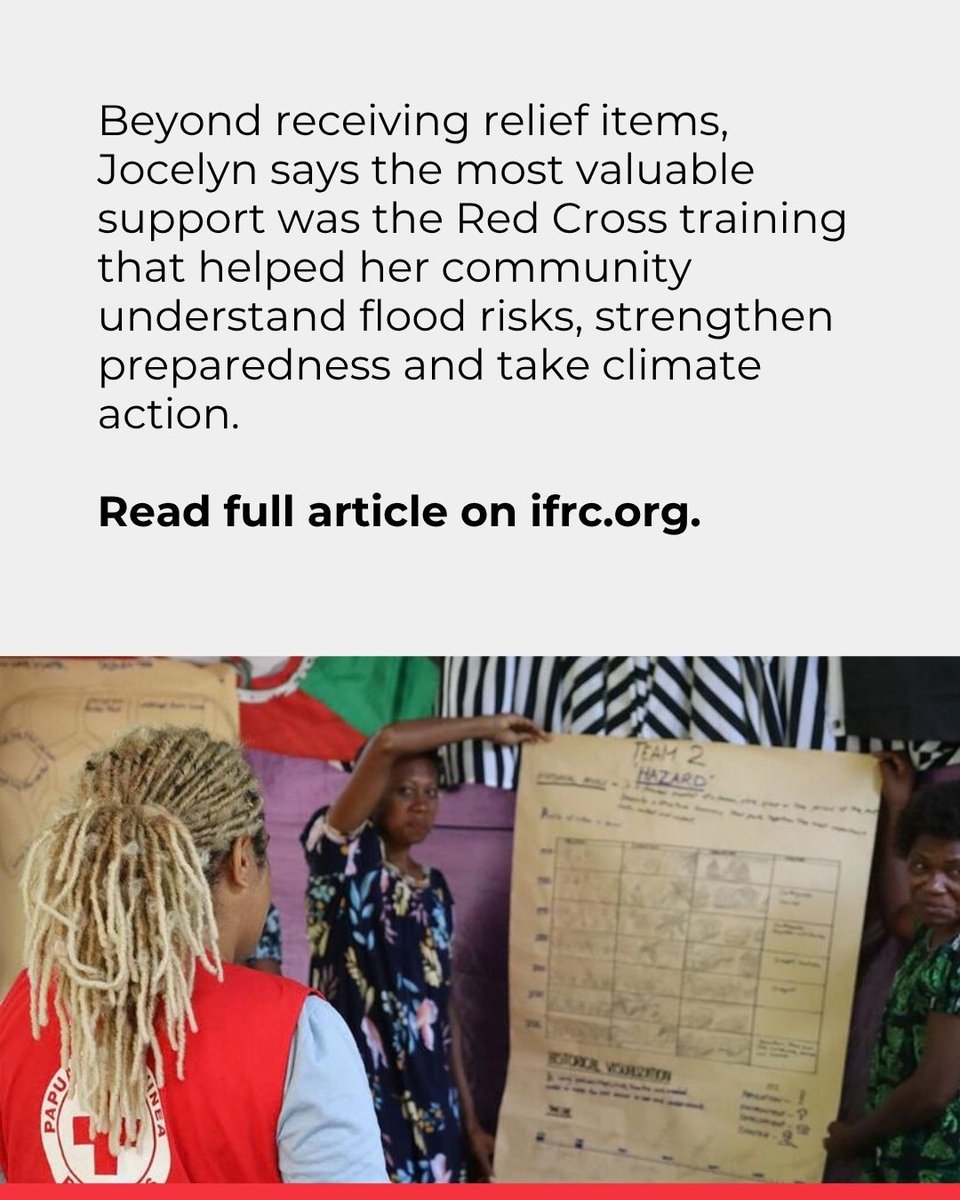 ifrc's tweet photo. When floodwaters triggered by Tropical Cyclone Maila swept away her home in Papua New Guinea, Jocelyn Papat and her family had no choice but to swim to safety.

With support from the @IFRC_DREF, the Papua New Guinea Red Cross Society @PNGRedCross helped families rebuild with emergency relief items and something equally important: the knowledge and skills to better prepare for future disasters.

Read Jocelyn's story 👉https://t.co/IzJbEDgyek