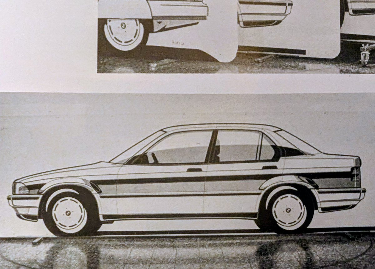 penkovsKAY's tweet photo. 3代目BMW・3シリーズ（E36）のモックアップとレンダリング

現在の3シリーズまで受け継がれるデザイン要素を持たないモノも検討されていたようです
最終デザインと比べると、全高が高くグラスエリアも広い＞＞スポーティというよりフォーマルな雰囲気 https://t.co/9Zni6npsSa