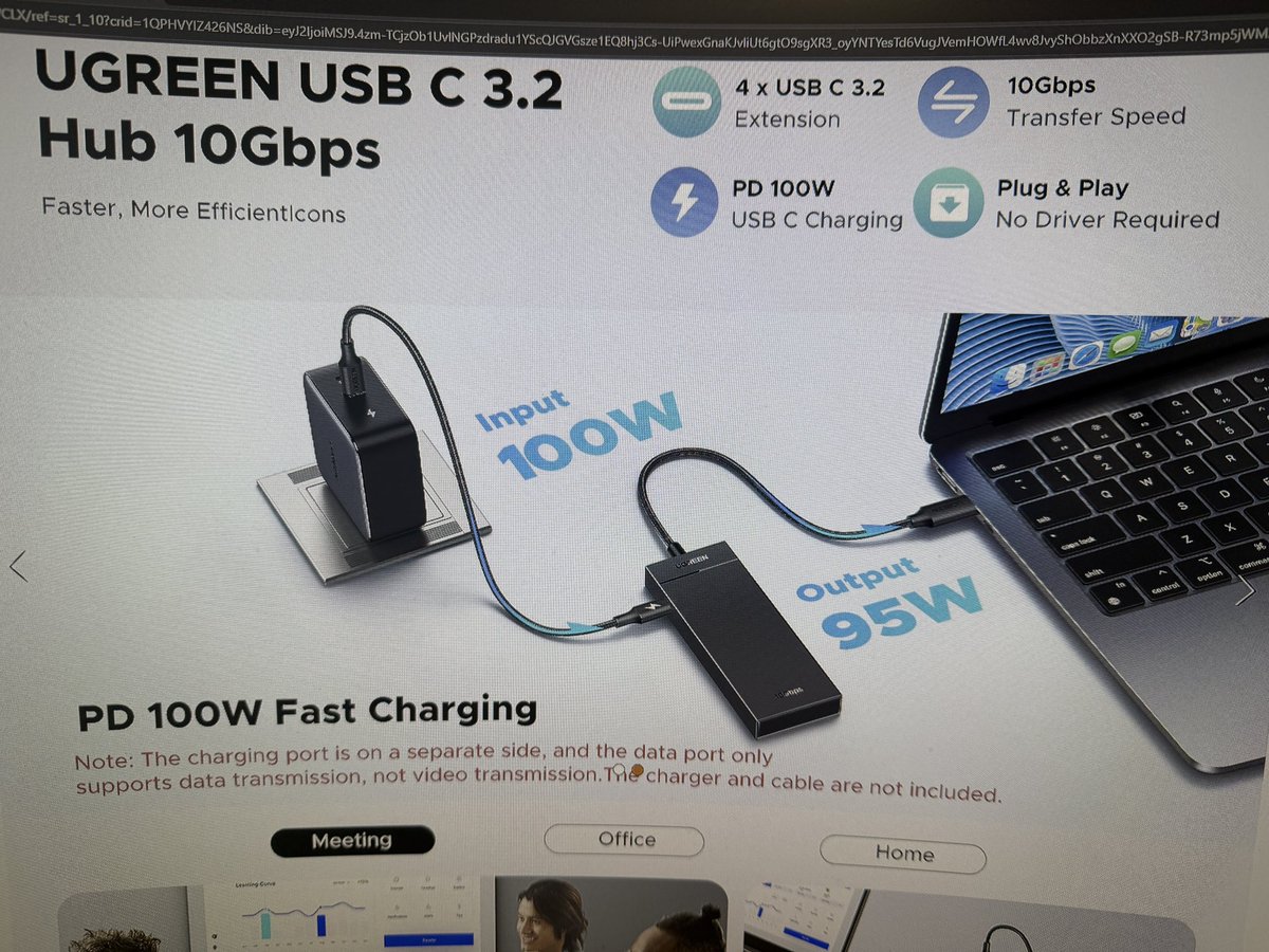 rob_aye's tweet photo. @UGREENOfficial same product page just barely scrolled down so I’m confused does it charge things or not? Your other listing for the nonpowered one says 4x10Gbps and the pic shows 10Gb on every cable as if it’s possible on all connections at once but lower says they split it https://t.co/Lex11CIMbo