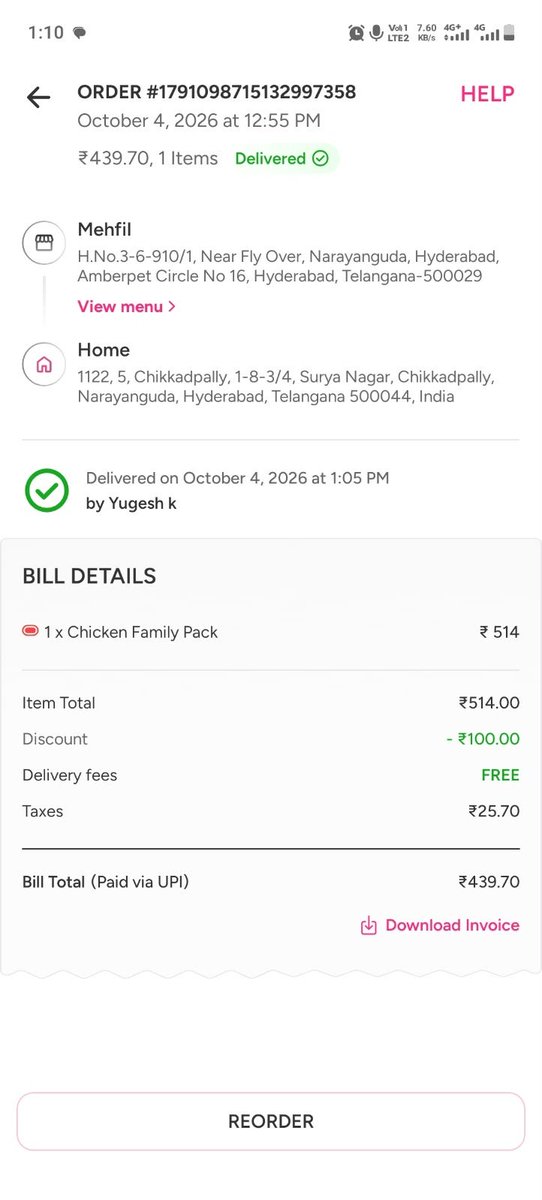 deltaforceeee's tweet photo. Hey @ownlycares / @ownlyfoodapp , I ordered a Chicken Family Pack from Mehfil (Narayanguda) today  but delivered Mutton Biryani instead. Please look into this! This is second time doing this kind of mistakes please refund 

Order #. :1791098715132997358 https://t.co/Qi3rhkILRn