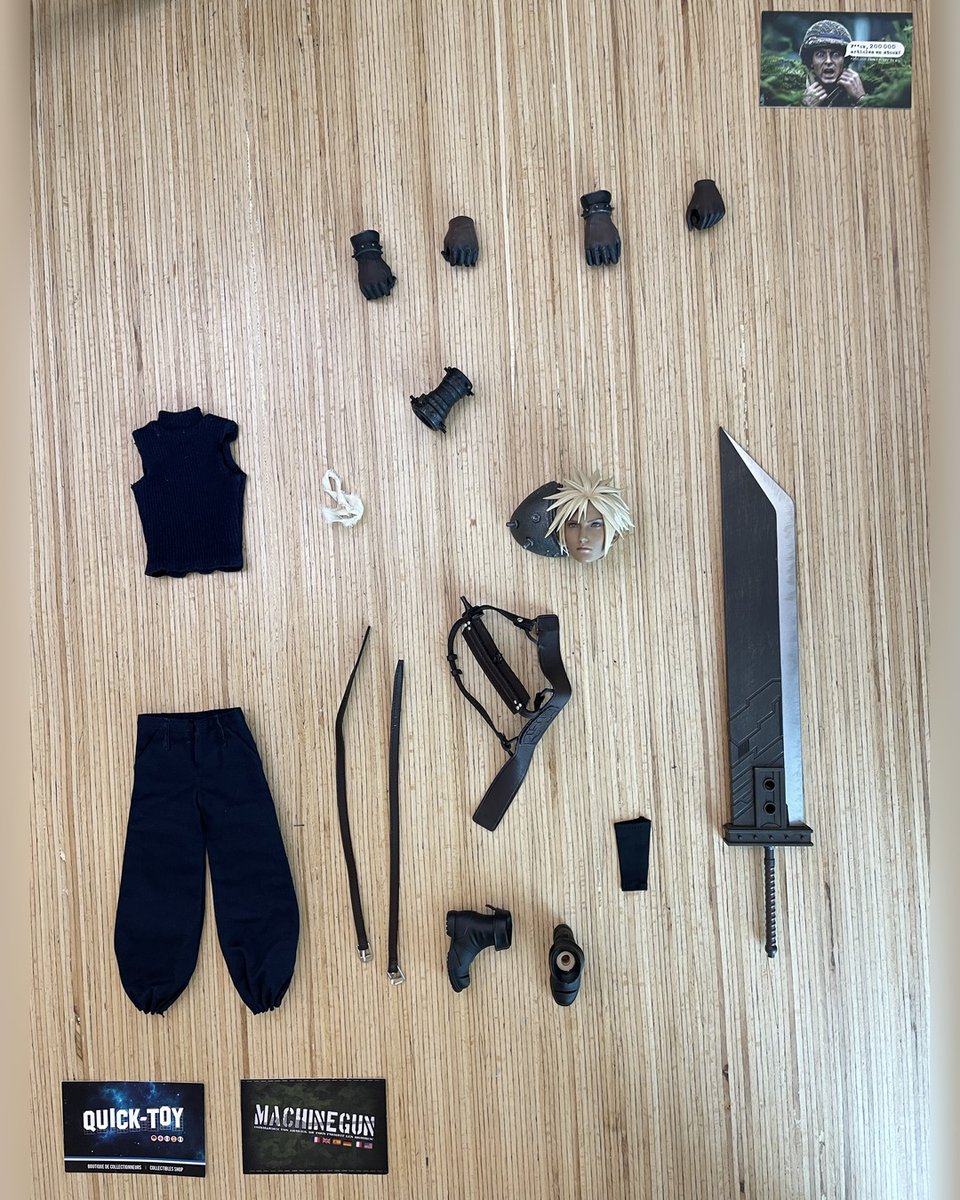 machinegun_fr's tweet photo. Spiky blond hair, a massive counterweighted blade: this mercenary needs no introduction for cult RPG fans. Full loose-parts set, body not included. 119 euros, in stock: https://t.co/7GSSjF8TaR #onesixthscale #looseparts https://t.co/W8LEZVJ4Wm