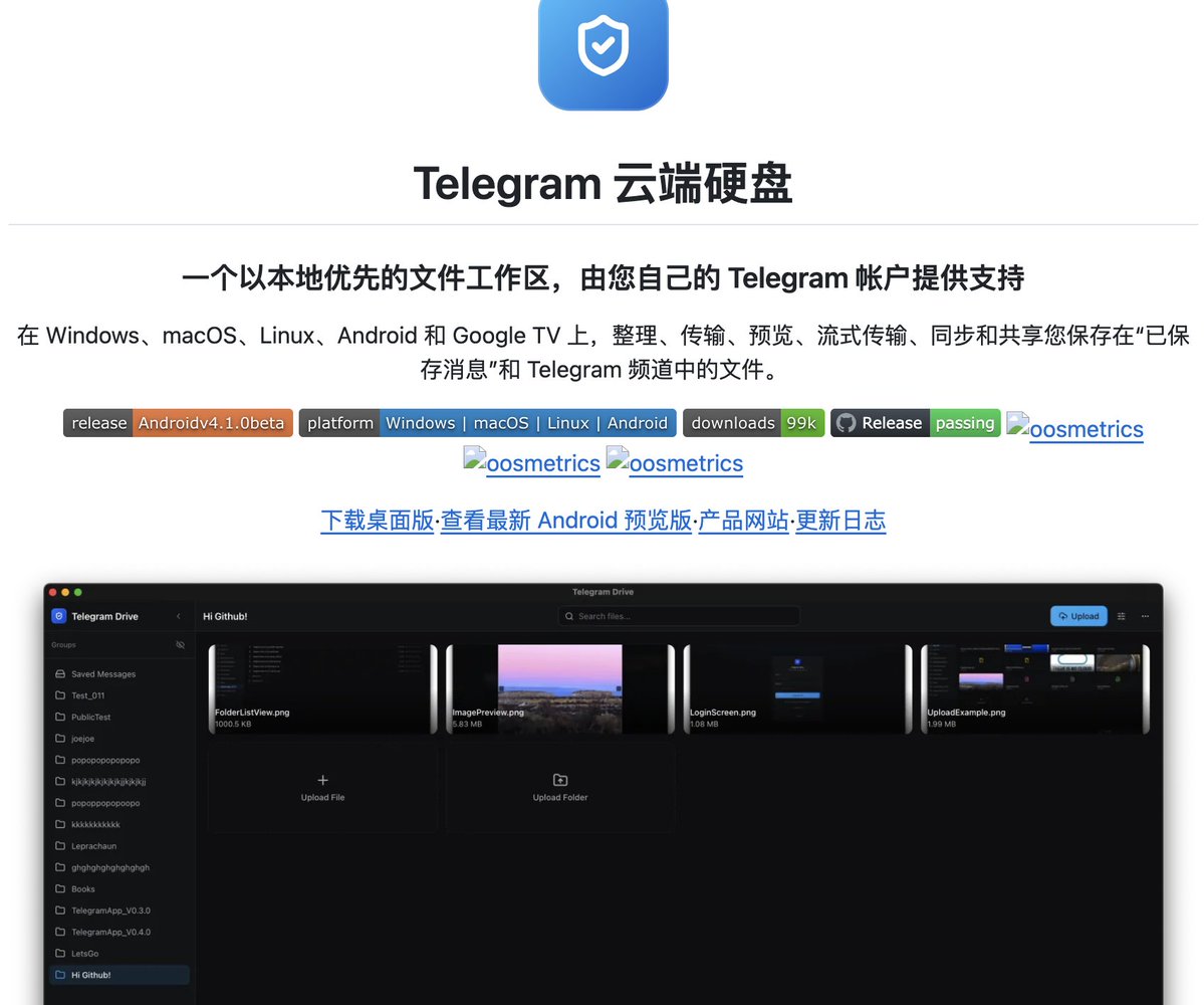 aoteman1can's tweet photo. Telegram 收藏夹快塞满了？不如直接把它当网盘用。

Telegram Drive：把收藏夹和频道内容变成文件工作区，支持管理、预览、在线播放和同步。

支持多端，单文件最高 2GB，直接用自己的 Telegram 账号，文件不走第三方服务器。
🔗 https://t.co/ZfIWDhfG3W https://t.co/nqhjtvjzHl