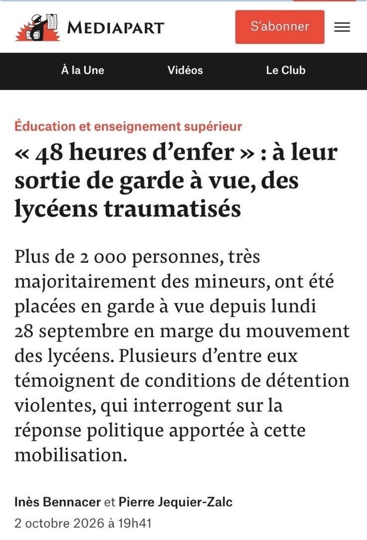 FI_M_Yahiatene's tweet photo. Les lycéen·nes demandent des profs, des classes moins chargées, des établissements dignes, des conditions d’études décentes et une égalité réelle. 

La répression ne répond en rien.
Écoutez la jeunesse. 
Donnez des moyens à l’École. Pas des menottes aux lycéen·nes. https://t.co/NmfKZkmpBW