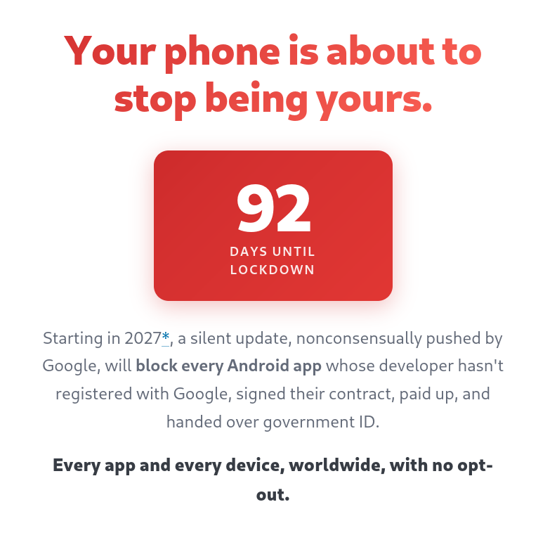 TutaPrivacy's tweet photo. 🚨 GOOGLE IS KILLING ANDROID FREEDOM. 🚨

This #DiDay we call on you to take action & sign the petition: 
https://t.co/pMT2XhrZGC
Because Google must not decide what you can & can't download on YOUR Android device.

This undermines one of Android’s defining features: the freedom to install software from wherever you choose. 😤

#Android is supposed to be open, & your phone should be yours → NOT GOOGLES.

It’s time to support open alternatives like @GrapheneOS ✊

Find out more: https://t.co/c89lutjb4k