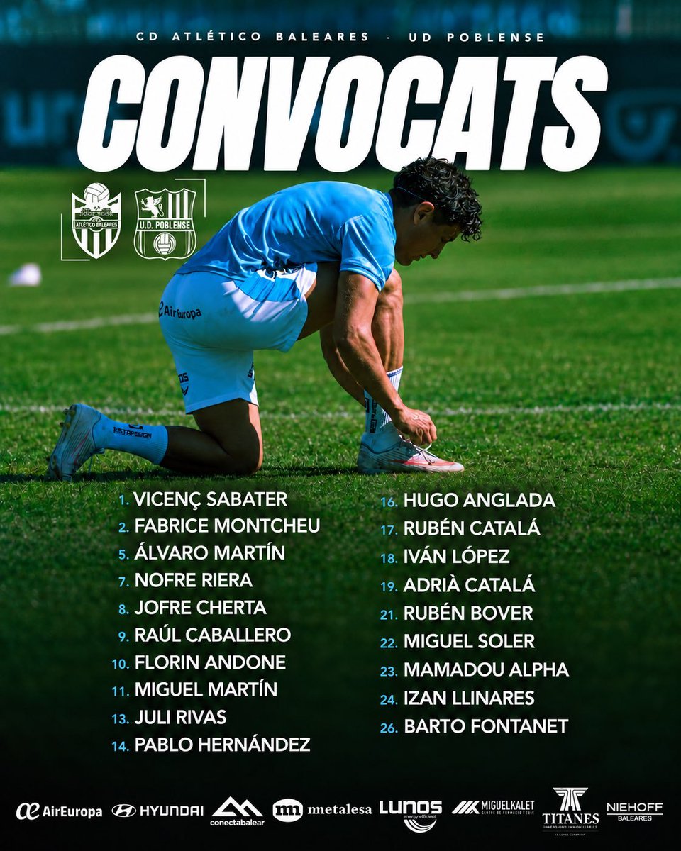 PedroBonet_2's tweet photo. Lista de CONVOCADOS @atleticbalears @oscar_troya para el DERBI ante @udpoblense 19 futbolistas con las BAJAS ya conocidas. Las NOVEDADES más IMPORTANTES el REGRESO Florin Andone, y el central @Ivanlm ya recuperado. El tiempo acompaña y habrá una buena ENTRADA en el Estadi Balear. https://t.co/hbsg4gApNU