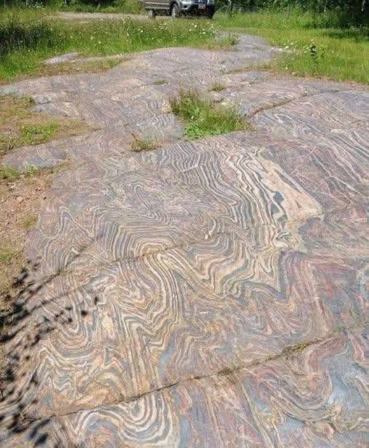MohoEarth's tweet photo. 🪨🌍 SEMBRA UN PAVIMENTO RICAMATO, MA HA MILIARDI DI ANNI

Questo spettacolare affioramento vicino a Soudan, in Minnesota 🇺🇸, è un bellissimo esempio di BIF (Banded Iron Formation) piegate. Gli strati più scuri sono invece costituiti da scisto.

Le BIF sono antichissime rocce sedimentarie formate dall'alternanza di livelli ricchi di ossidi di ferro — soprattutto ematite e magnetite — e silice. Risalgono principalmente al Precambriano, tra circa 3,5 e 1,8 miliardi di anni fa.

Si formarono negli antichi oceani quando l'ossigeno prodotto dai primi organismi fotosintetici reagì con il ferro disciolto nell'acqua, facendolo precipitare sui fondali.

Oggi queste rocce non sono soltanto fondamentali per ricostruire la storia dell'ossigenazione della Terra: rappresentano anche una delle principali fonti mondiali di minerale di ferro.

Miliardi di anni di storia trasformati in un'opera d'arte geologica. 🪨❤️